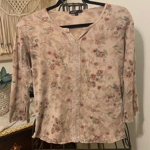 One World Brown And Cream Red Rose Floral Tie Dye Top Shirt Size Large